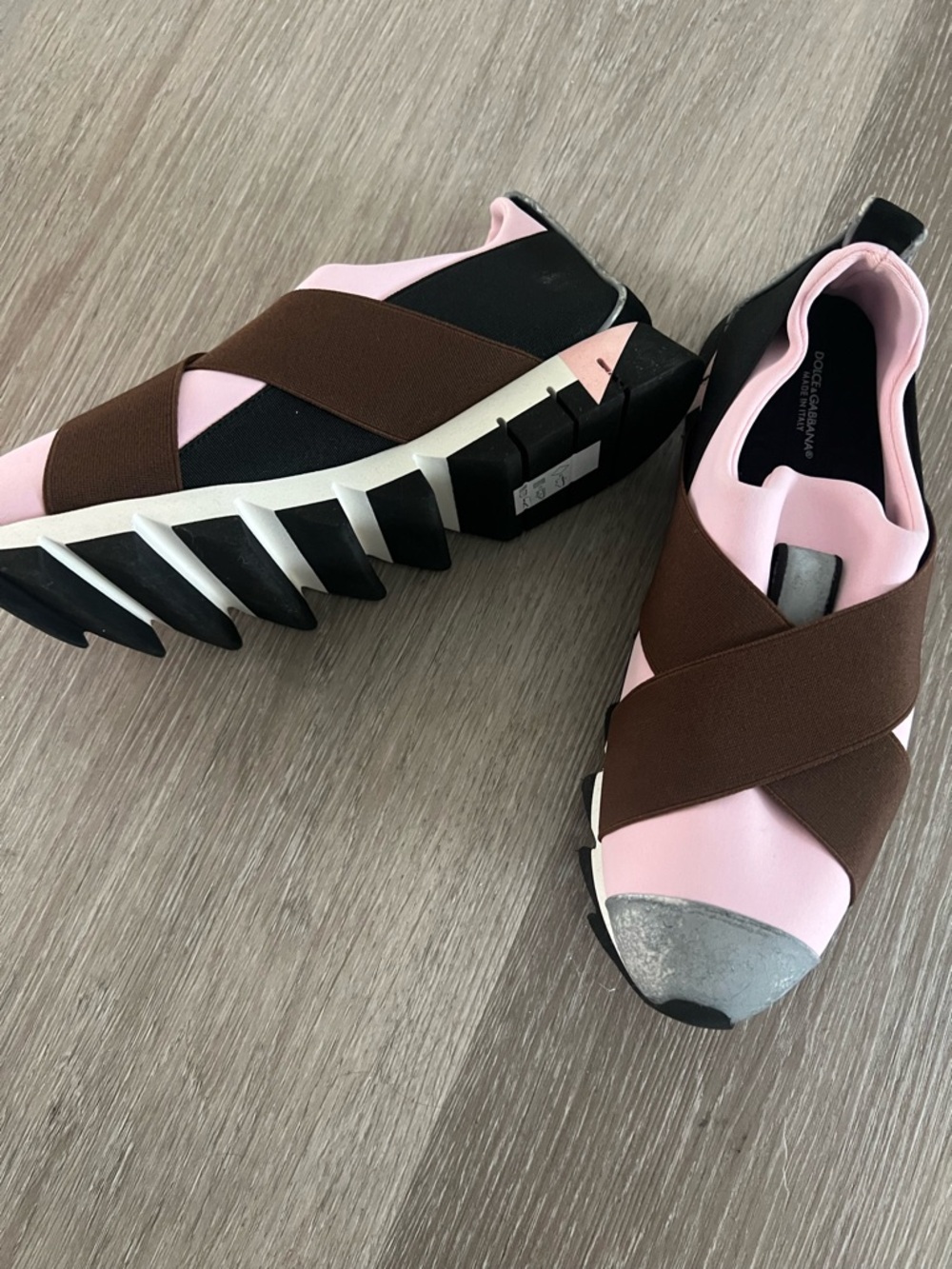 Dolce & Gabbana Pink and Brown Slip-On Crisscross Sneakers (Size 40 EU)